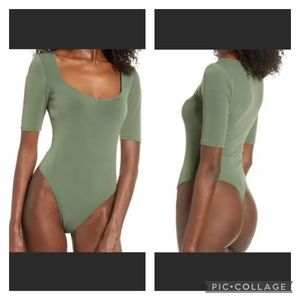 Leith Olive Green Sweetheart Neckline Plus Size Thong Body Suit 2X